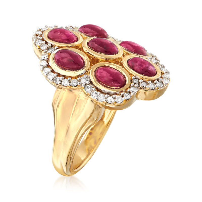 2.10 ct. t.w. Ruby and .31 ct. t.w. Diamond Cluster Ring in 18kt Gold Over Sterling image number 2