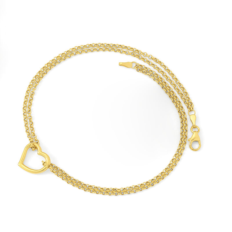 14kt Yellow Gold Two-Strand Heart Anklet. 10&quot; image number 1