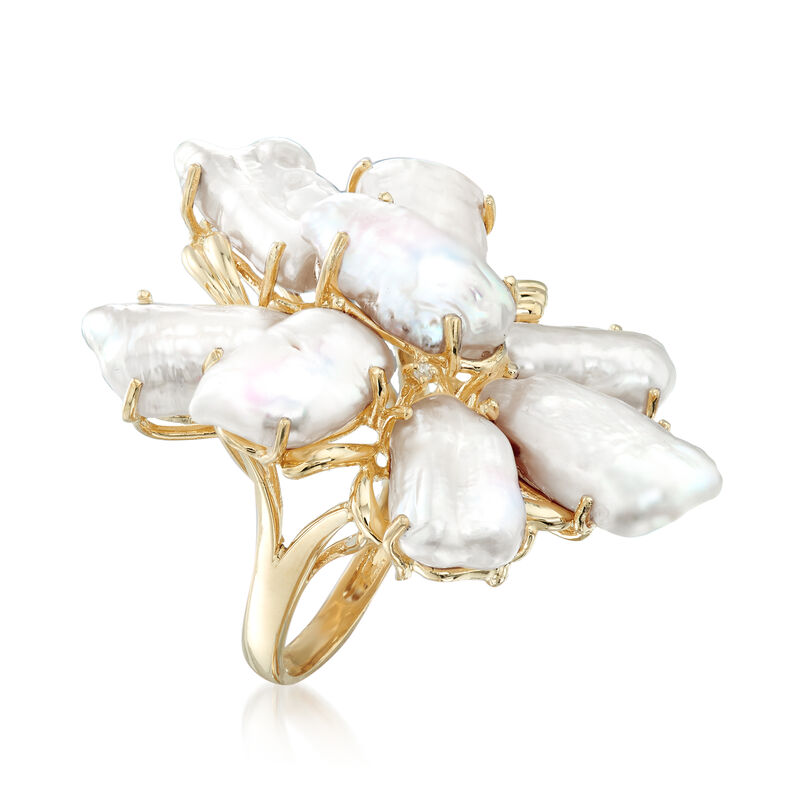 C. 1990 Vintage 14x7mm Cultured Baroque Pearl Ring in 14kt Yellow Gold. Size 8 image number 2