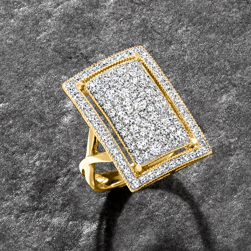 1.50 ct. t.w. Pave Diamond Rectangular Ring in 14kt Yellow Gold image number 7