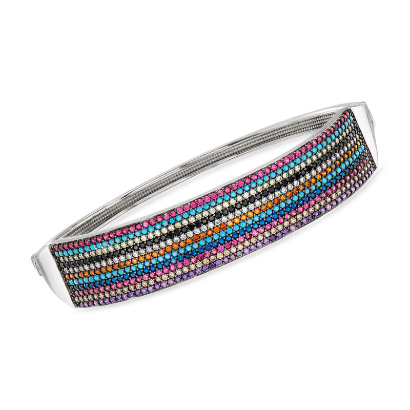 1.10 ct. t.w. Simulated Multi-Gemstone and .90 ct. t.w. Multicolored CZ Bangle Bracelet in Sterling Silver image number 0