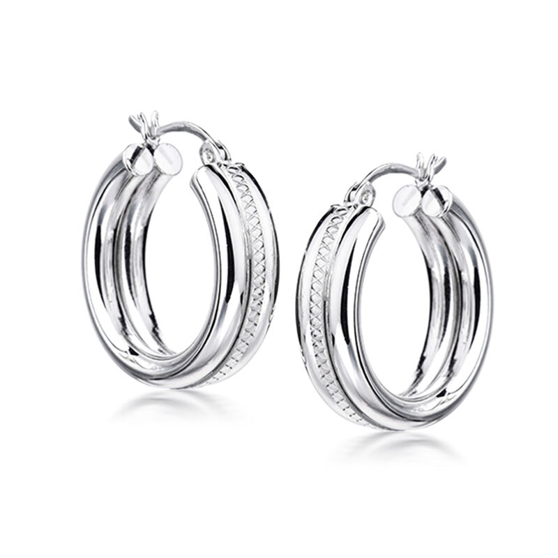 Sterling Silver Striped Hoop Earrings. 7/8" image number 2