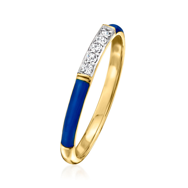 Blue Enamel Ring with Diamonds in 18kt Gold Over Sterling image number 2
