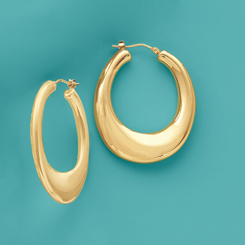 Italian Andiamo 14kt Yellow Gold Over Resin Hoop Earrings. 1 1/2&quot; image number 2