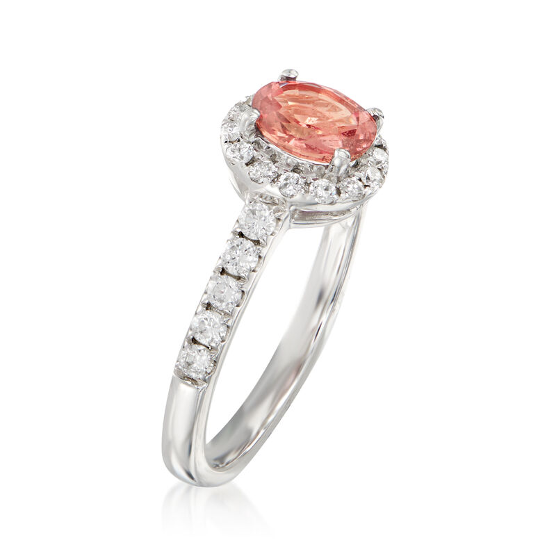 1.00 Carat Pink Sapphire and .45 ct. t.w. Diamond Halo Ring in 14kt White Gold image number 2