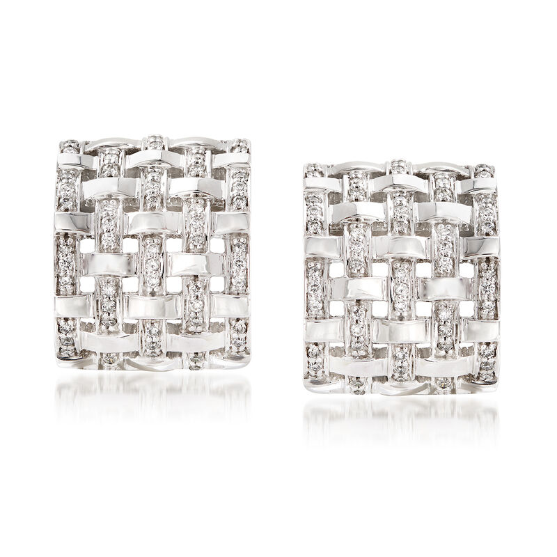 1.20 ct. t.w. Diamond Basketweave Drop Earrings in 14kt White Gold  image number 0