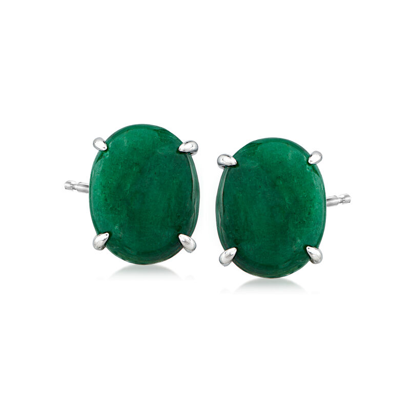 14.00 ct. t.w. Opaque Emerald Stud Earrings in Sterling Silver image number 0