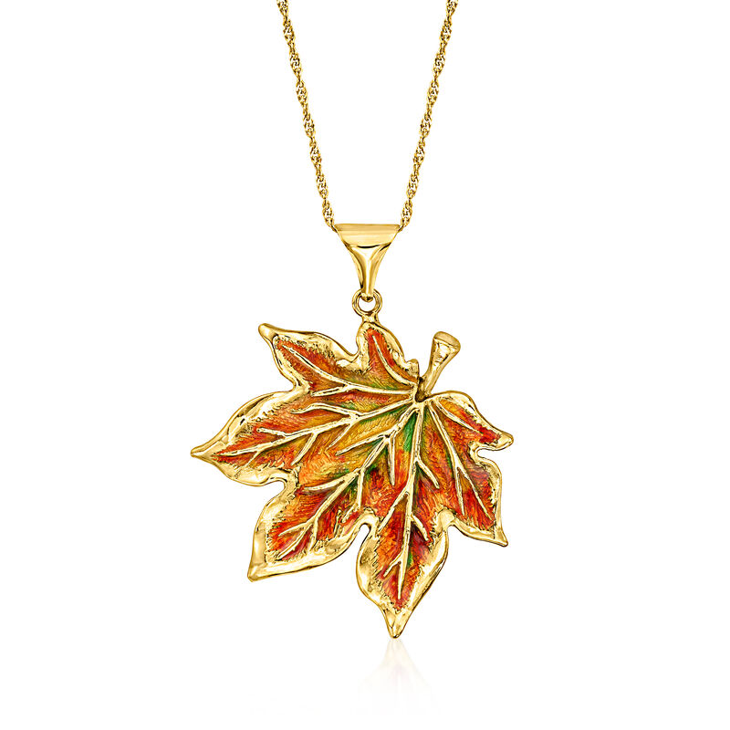 Italian Multicolored Enamel Maple Leaf Pendant Necklace in 18kt Gold Over Sterling  image number 0