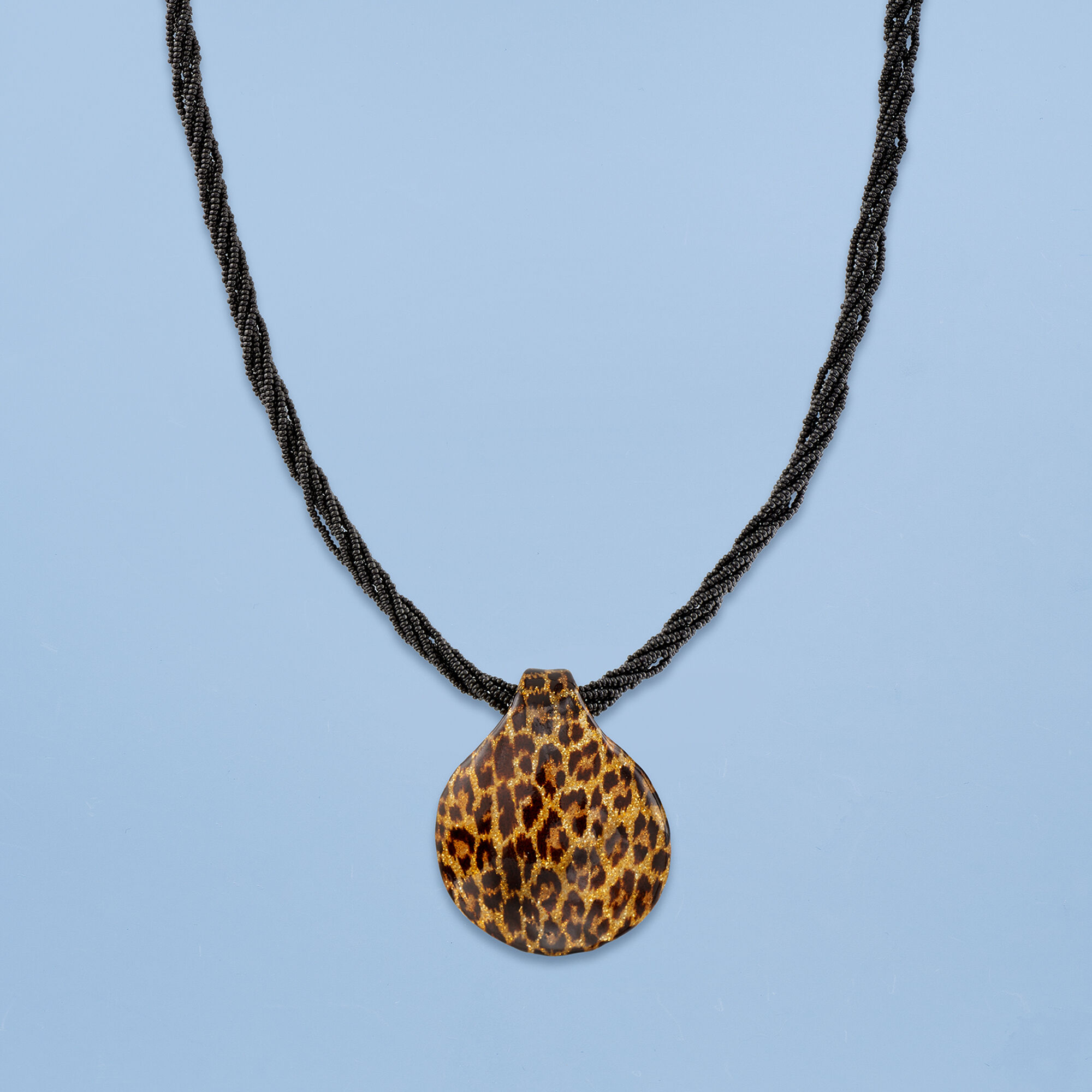 Italian Leopard Print Murano Glass Pendant Necklace with 18kt Gold Over Sterling