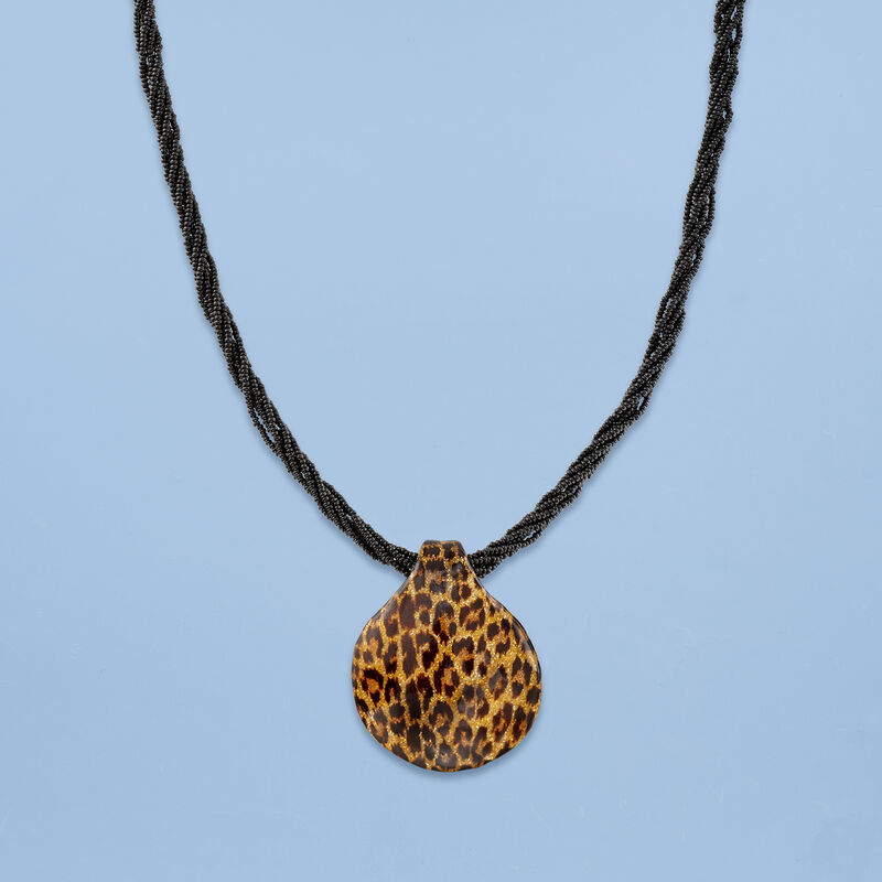 Italian Leopard-Print Murano Glass Pendant Necklace with 18kt Gold Over Sterling image number 3