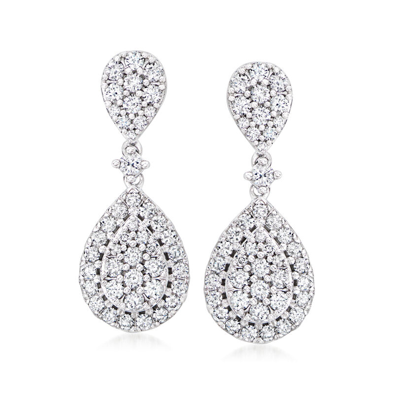 C. 1990 Vintage .85 ct. t.w. Diamond Teardrop Earrings in 14kt White Gold image number 0