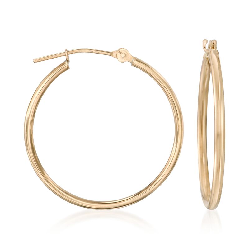 1.5mm 14kt Yellow Gold Hoop Earrings. 1&quot; image number 0