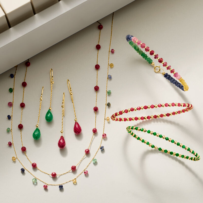 18.00 ct. t.w. Multicolored Sapphire and 4.40 ct. t.w. Ruby Bead Bracelet in 10kt Yellow Gold image number 3