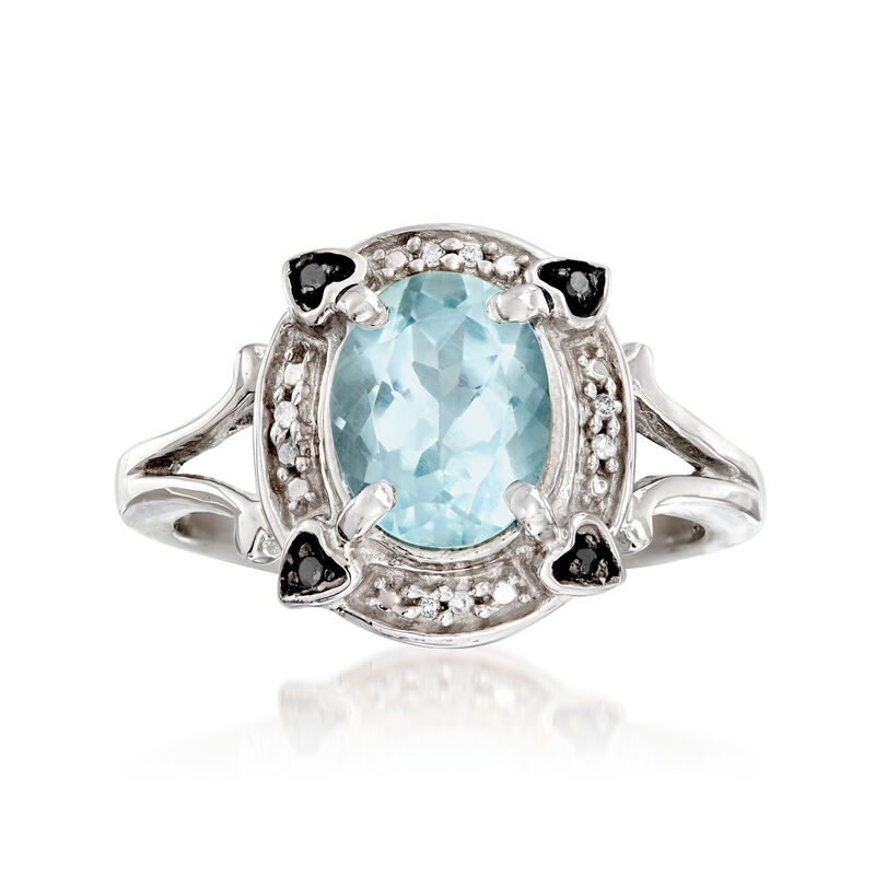 1.60 Carat Aquamarine Ring with Black and White Diamond Accents in Sterling Silver image number 0