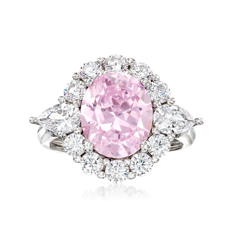 4.00 Carat Simulated Pink Sapphire and 2.00 ct. t.w. CZ Ring in Sterling Silver image number 0