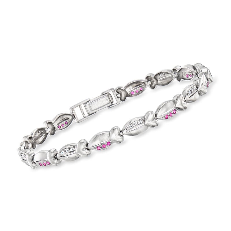 C. 1990 Vintage .40 ct. t.w. Ruby and .30 ct. t.w. Diamond Bracelet in 14kt White Gold. 7" image number 0