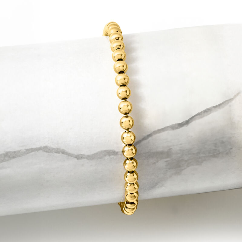Italian 5mm 18kt Gold Vermeil Bead Stretch Bracelet image number 4