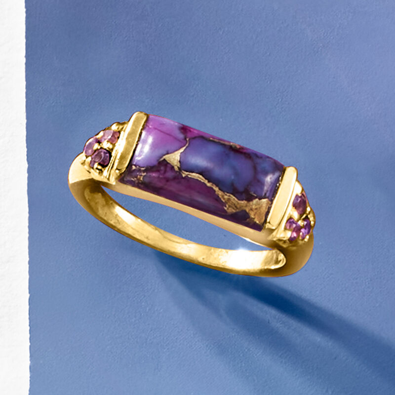 Purple Turquoise and .10 ct. t.w. Amethyst Ring in 18kt Gold Over Sterling image number 3