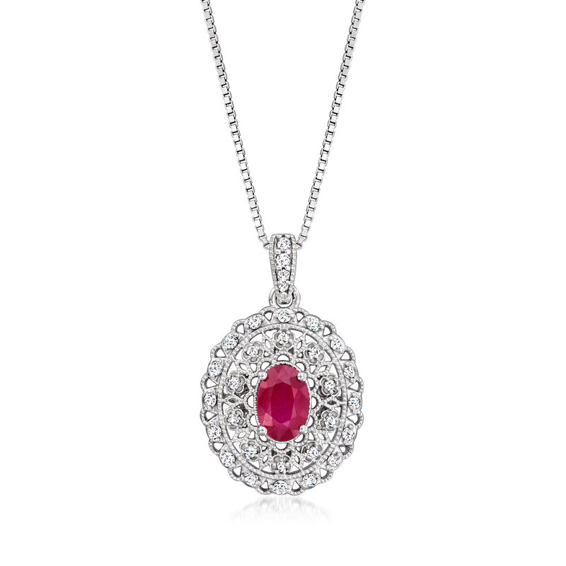 .60 Carat Ruby and .15 ct. t.w. Diamond Milgrain Pendant Necklace in Sterling Silver image number 0