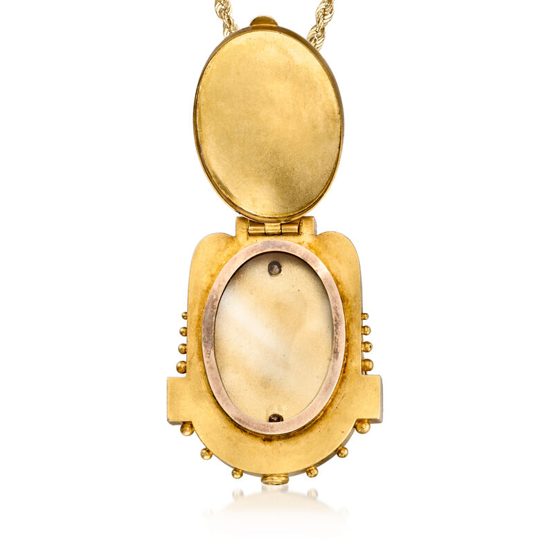 C. 1920 Vintage Black Agate Warrior Cameo Locket Necklace in 18kt Yellow Gold. 18" image number 3