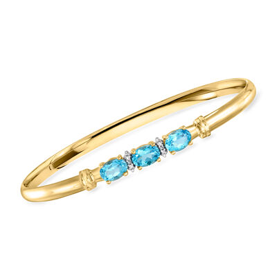C. 1990 Vintage 3.00 ct. t.w. Swiss Blue Topaz Bangle Bracelet with Diamonds in 14kt Yellow Gold