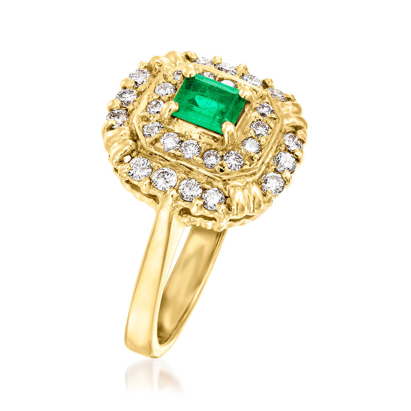 C. 1980 Vintage .45 Carat Emerald and .53 ct. t.w. Diamond Cocktail Ring in 18kt Yellow Gold. Size 6 image number 2