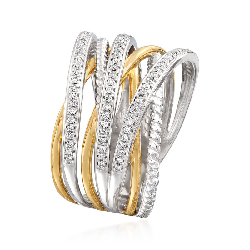.25 ct. t.w. Diamond Highway Ring in Sterling Silver and 18kt Gold Over Sterling image number 2
