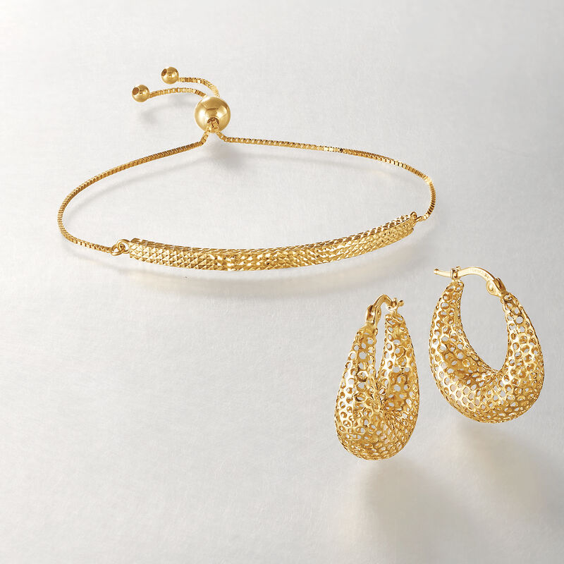 14kt Yellow Gold Puffed Openwork Hoop Earrings image number 2