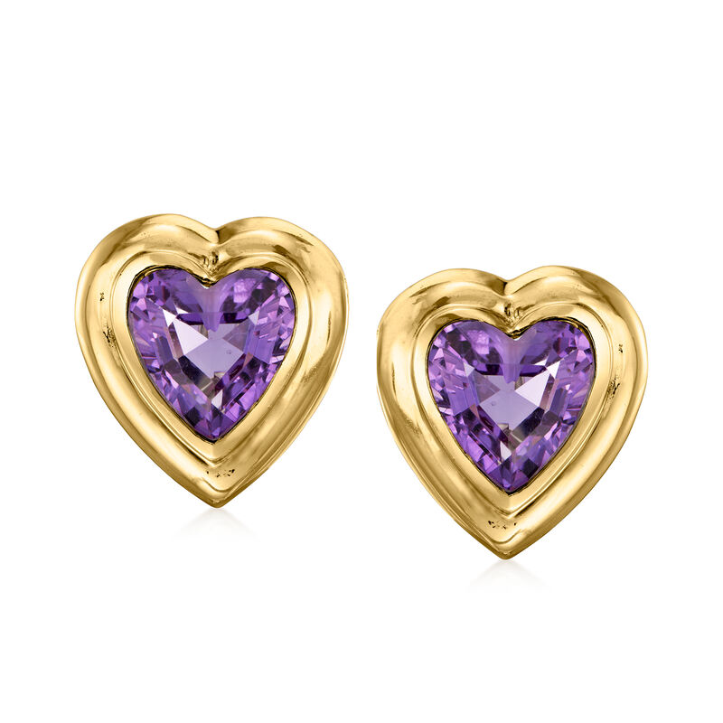 C. 1980 Vintage 9.00 ct. t.w. Amethyst Heart Earrings in 14kt Yellow Gold image number 0