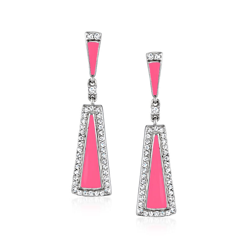 .40 ct. t.w. Diamond and Pink Enamel Triangular Drop Earrings in Sterling Silver image number 0