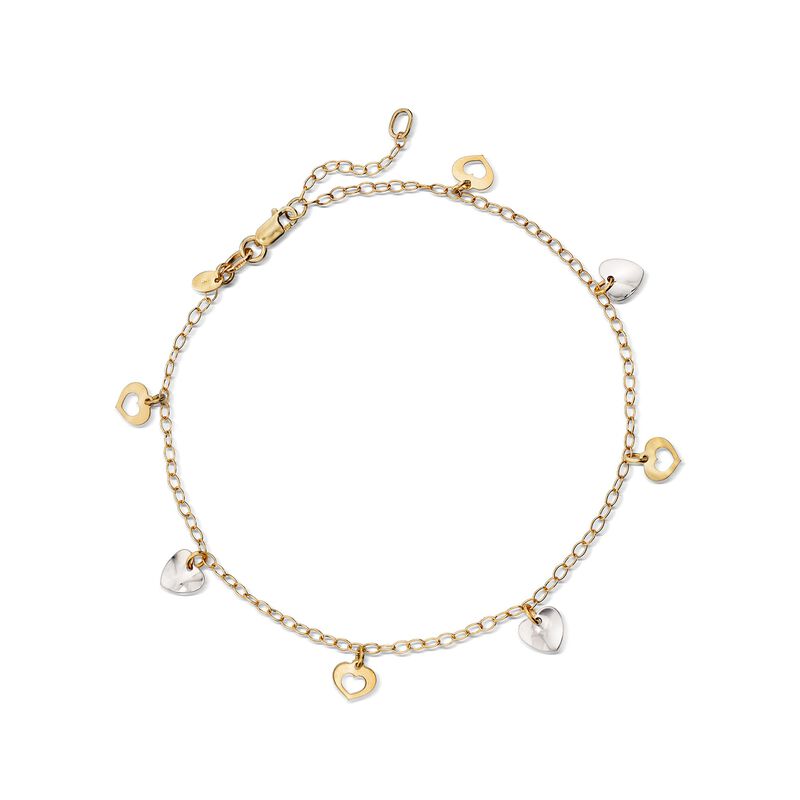 Italian 14kt Two-Tone Gold Heart Anklet image number 0