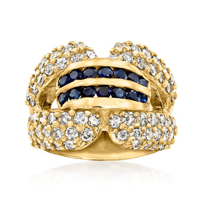 C. 1980 Vintage 3.50 ct. t.w. Diamond and 1.00 ct. t.w. Sapphire Ring in 14kt Yellow Gold