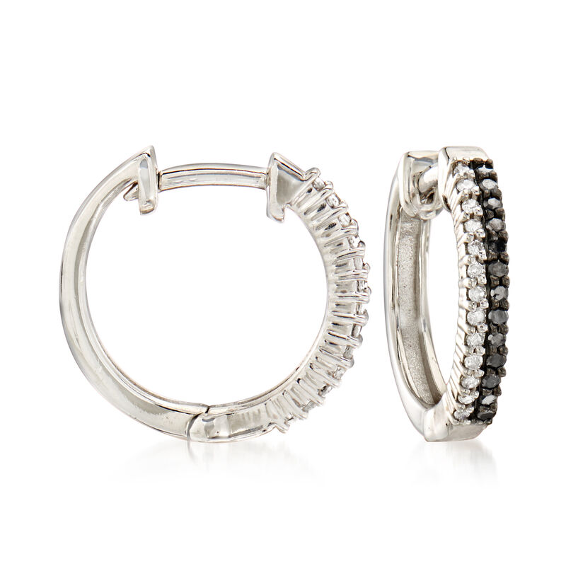 .25 ct. t.w. Black and White Diamond Hoop Earrings in Sterling Silver image number 0