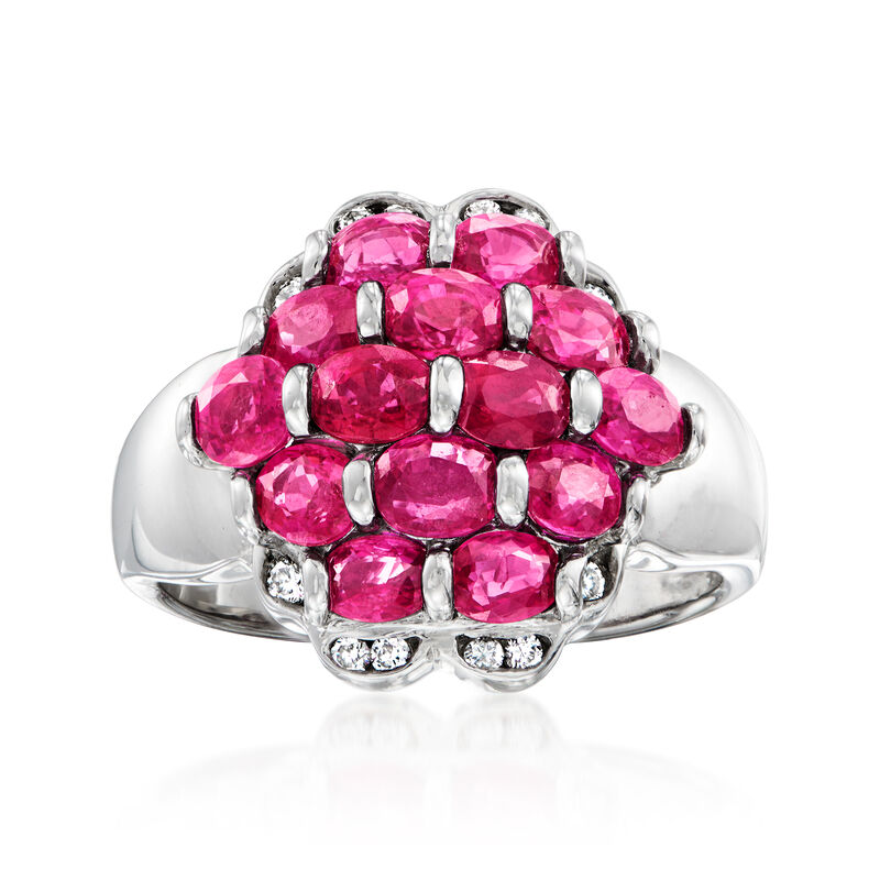 C. 1990 Vintage 3.20 ct. t.w. Ruby and .12 ct. t.w. Diamond Ring in Platinum. Size 7 image number 0