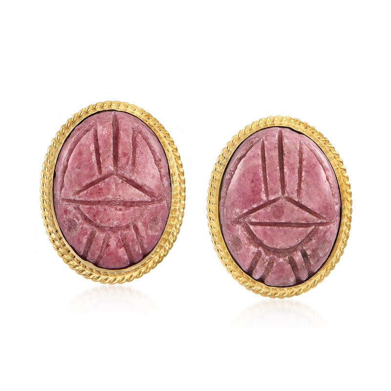 Pink Rhodonite Scarab Earrings in 14kt Yellow Gold image number 0