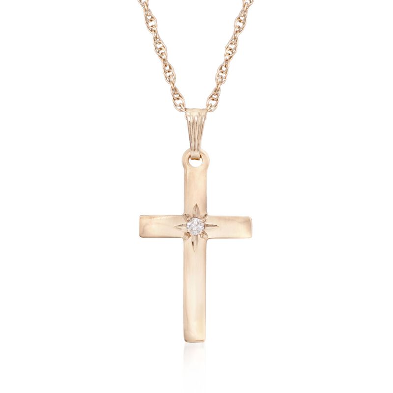 14kt Yellow Gold Cross Pendant Necklace with Diamond Accent. 18&quot; image number 1