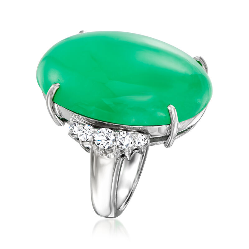 C. 2000 Vintage Green Chalcedony Ring with .57 ct. t.w. Diamonds in Platinum image number 2