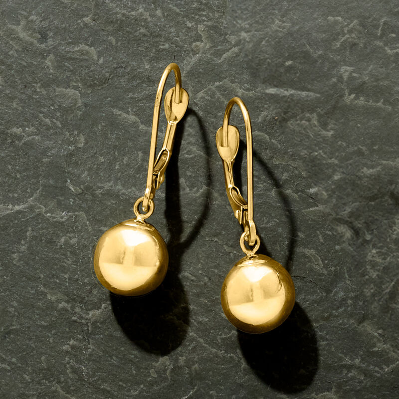8mm 14kt Yellow Gold Bead Drop Earrings image number 4