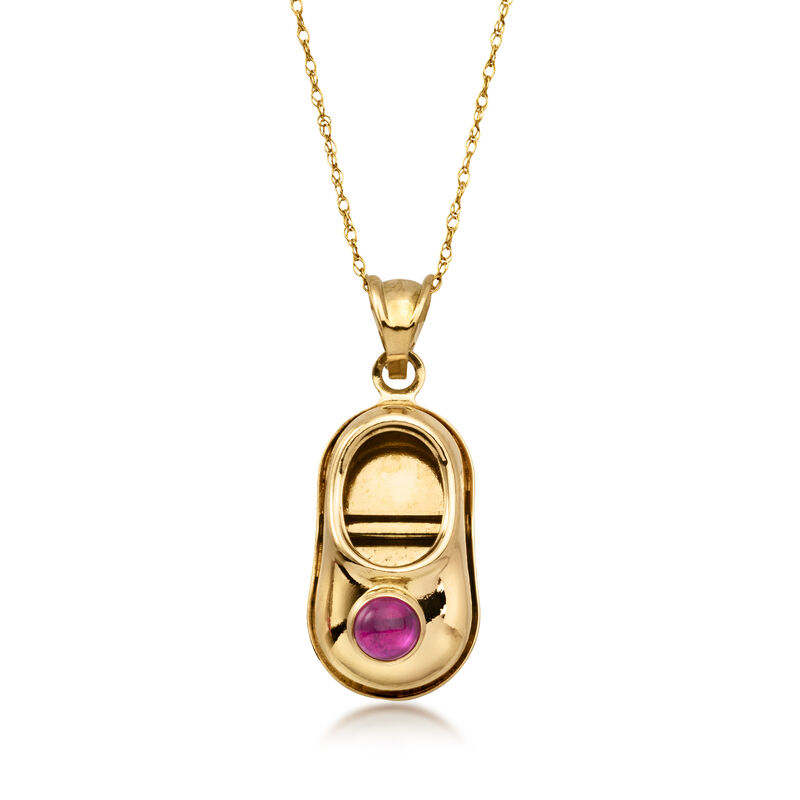 C. 1990 Vintage .25 Carat Ruby Baby Bootie Pendant Necklace in 14kt Yellow Gold. 18" image number 0