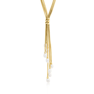 Italian 5-6mm Cultured Pearl Multi-Strand Y-Necklace in 18kt Gold Over Sterling