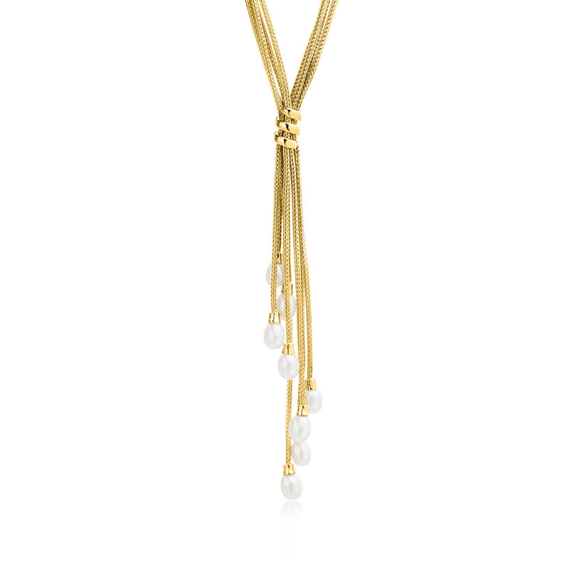 Italian 5-6mm Cultured Pearl Multi-Strand Y-Necklace in 18kt Gold Over Sterling. 18" image number 1