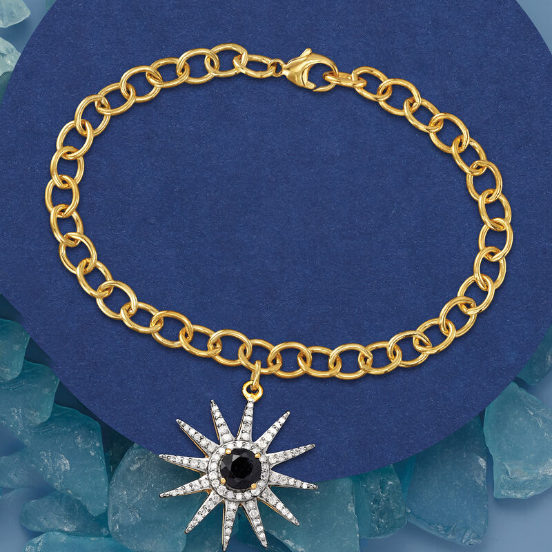 .70 Carat Sapphire and .50 ct. t.w. Diamond Sun Charm Link Bracelet in 18kt Gold Over Sterling image number 2