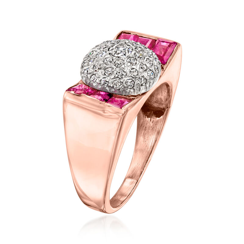 C. 1950 Vintage .70 ct. t.w. Diamond Cluster Ring with .90 ct. t.w. Synthetic Rubies in Platinum and 14kt Rose Gold image number 2
