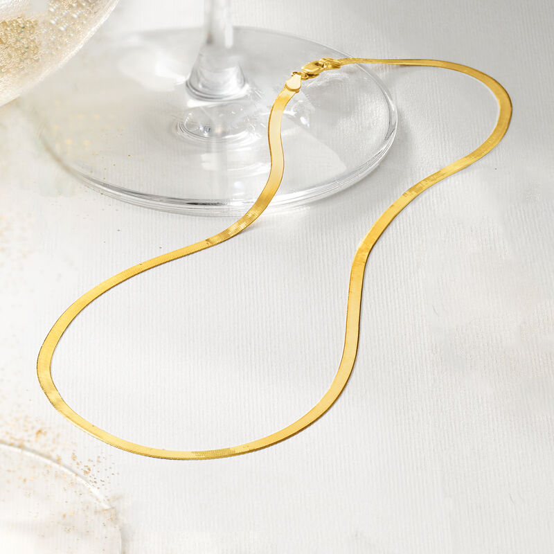3mm 10kt Yellow Gold Herringbone Necklace image number 3
