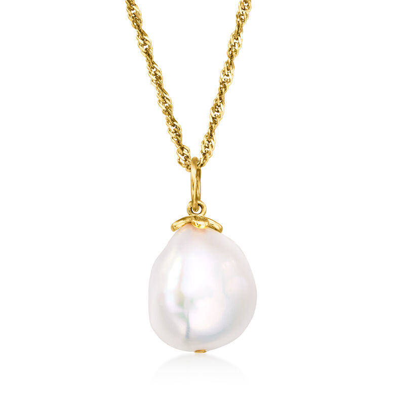 12-14mm Cultured Baroque Pearl Pendant Necklace in 18kt Gold Over Sterling image number 0