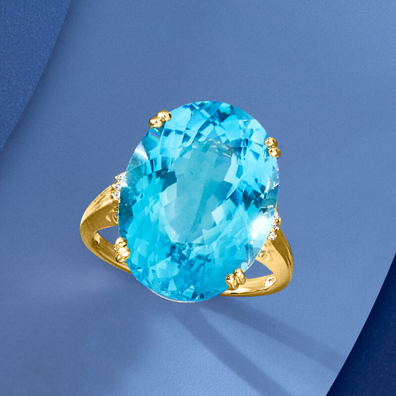 20.00 Carat Sky Blue Topaz Cocktail Ring with Diamonds in 14kt Yellow Gold image number 3