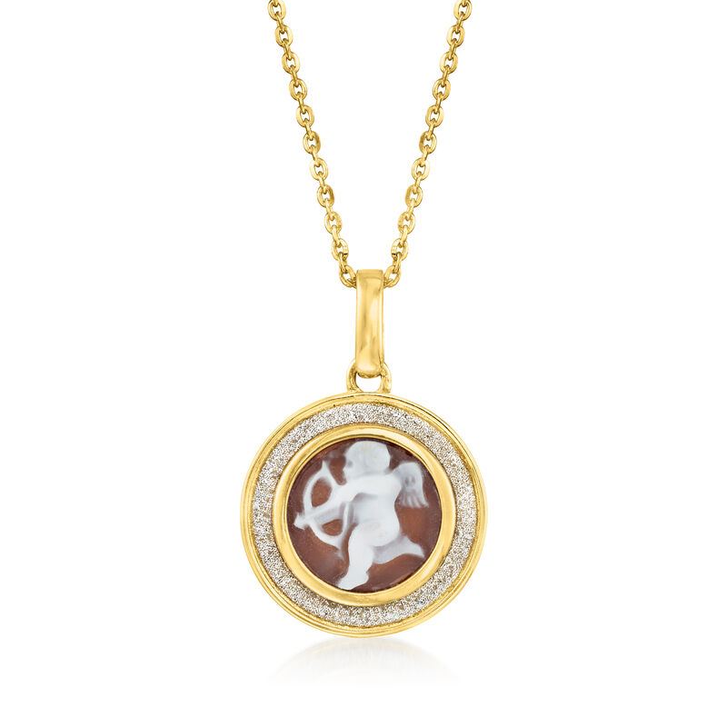 Italian Shell Cameo Cupid Pendant Necklace in 18kt Gold Over Sterling image number 0
