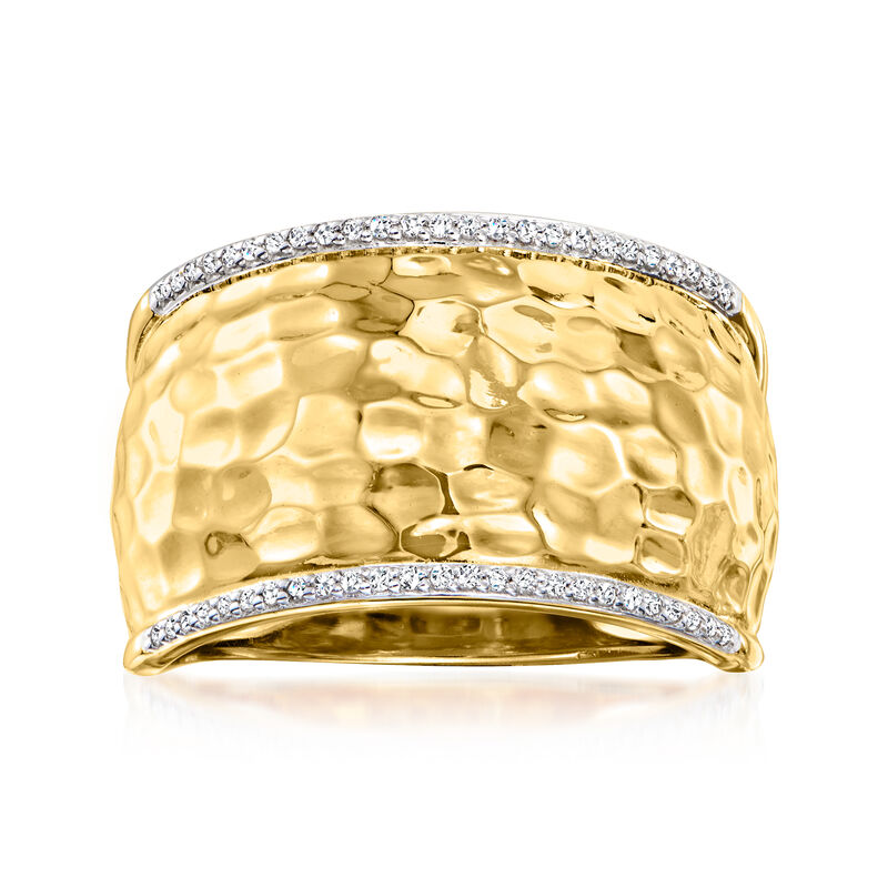 .10 ct. t.w. Diamond Hammered Ring in 18kt Gold Over Sterling image number 0