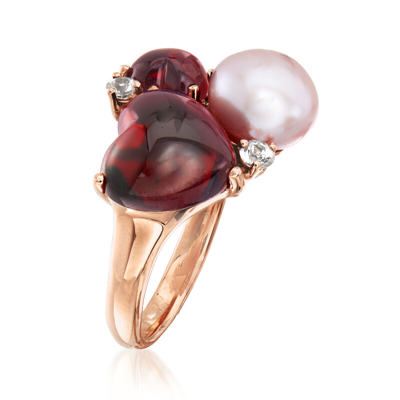 C. 1990 Vintage Mimi Milano 9.5mm Violet Cultured Pearl, 8.06 ct. t.w. Garnet and .30 ct. t.w. White Sapphire Heart Ring in 18kt Rose Gold image number 2