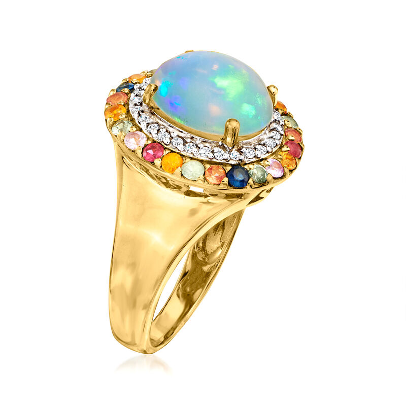 Opal Ring with .80 ct. t.w. Multicolored Sapphires and .20 ct. t.w. White Zircon in 18kt Gold Over Sterling image number 2